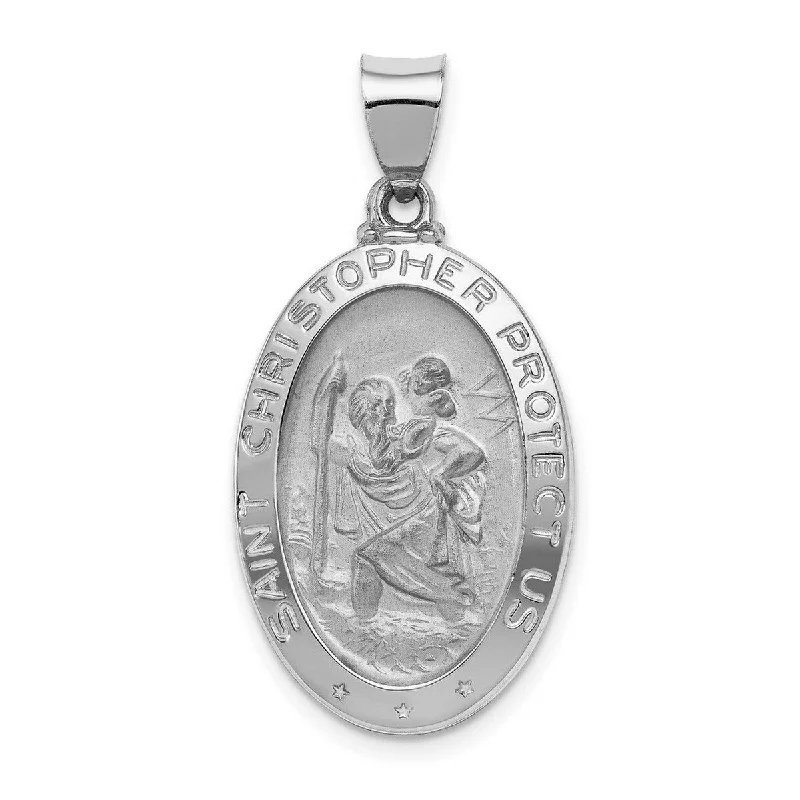 Satin gold necklaces-Diamond Necklaces-Curata 14k White Gold 18" Polished and Satin St. Christopher Medal Pendant Necklace