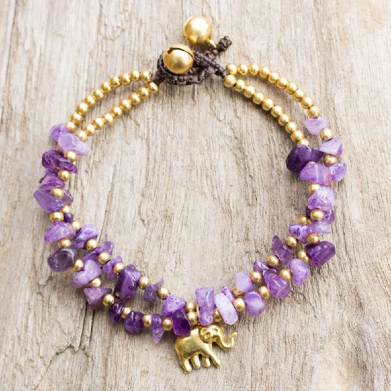 Dusk gothic bangles-Statement Bangles-Handmade Brass 'Violet Elephant' Quartz Bracelet (Thailand)