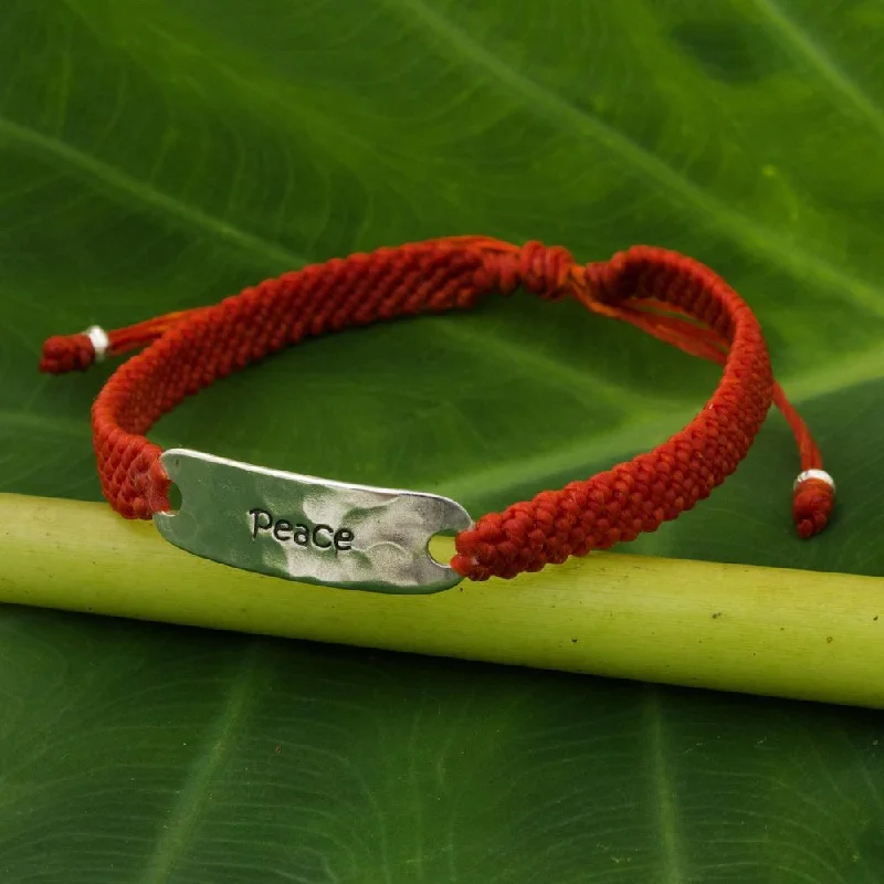 Swirl pattern bangles-Round Bangles-Handmade Peace in Scarlet Sterling Silver Bracelet (Thailand)