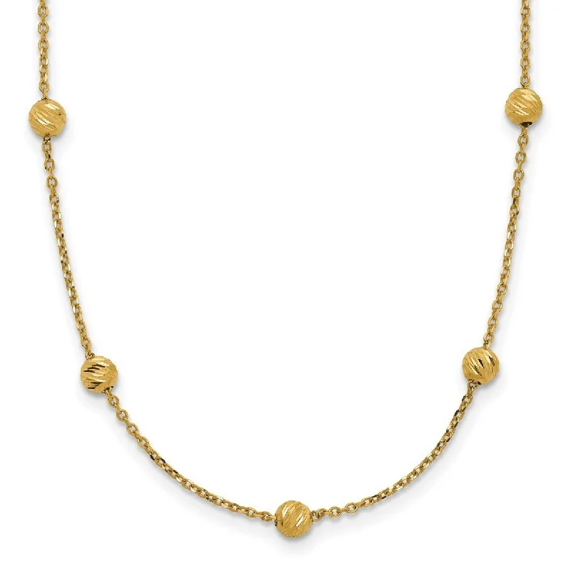 Pure gem necklaces-Unicorn Necklaces-Curata 14k Yellow Gold Textured 5mm Beads Station Necklace, 17"