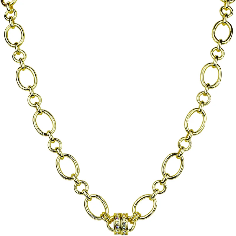 Glittering crystal necklaces-Crown Necklaces-Diva Oval Link Magnetic Interchangeable Necklace (Goldtone)