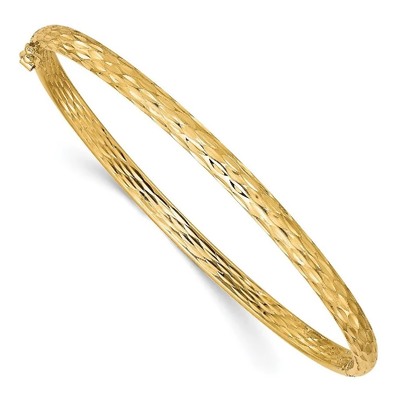 Thin filigree bangles-Crystal Bangles-Curata 4.2mm 10k Yellow Gold Sparkle Cut Hinged Cuff Stackable Bangle Bracelet