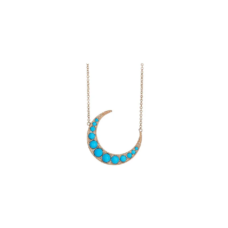 Baroque pearl necklaces-Rare Necklaces-14KT Rose Gold Diamond and Turquoise Crescent Necklace