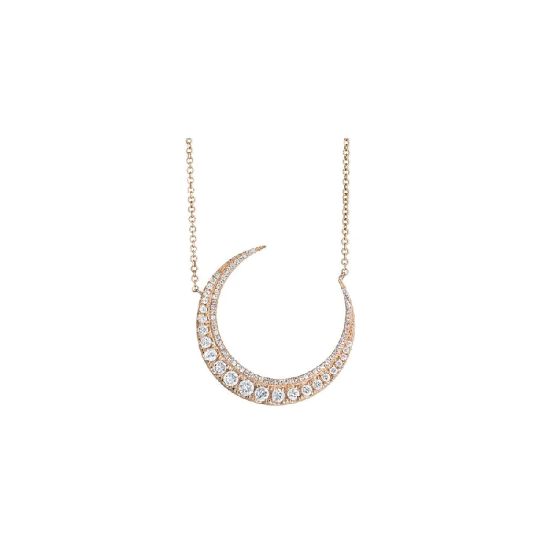 High gloss necklaces-Designer Necklaces-14KT Rose Gold Diamond Crescent Necklace