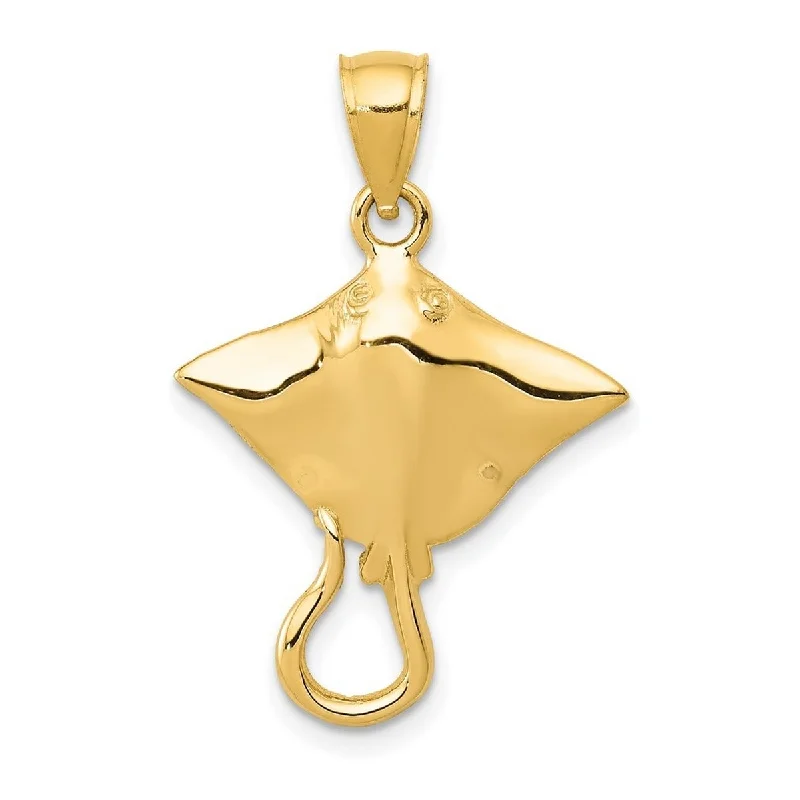 Shiny pearl necklaces-Layered Necklaces-Curata 14k Yellow Gold 18" Solid Polished Open back Stingray Pendant Necklace