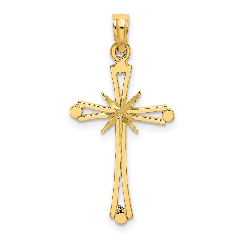 Worn medallion necklaces-Fashion Necklaces-Curata 14k Yellow Gold Diamond-cut Cut-out Polished Starburst Cross Necklace 16mm x 21.6mm