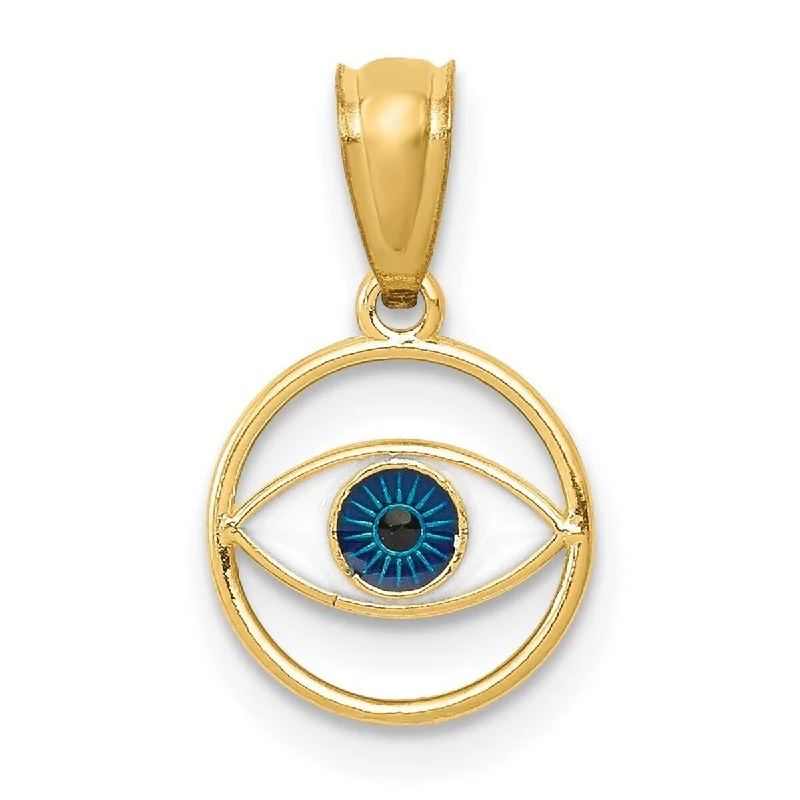 Glittering crystal necklaces-Crown Necklaces-Curata 14k Yellow Gold 18" 15x9.2mm Small Polished Enameled Eye Circle Necklace