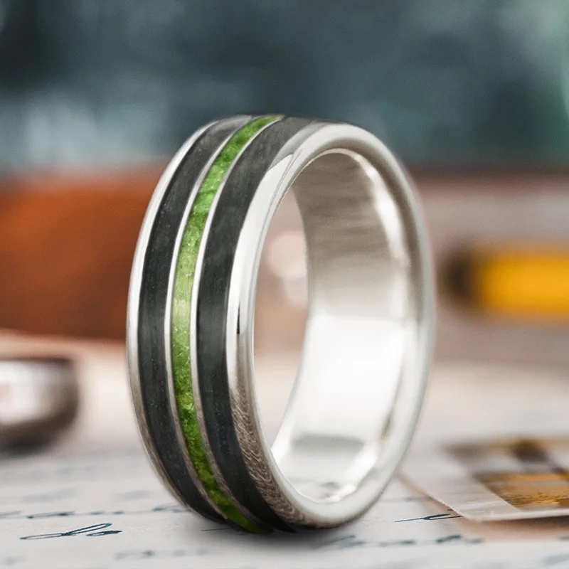 Pure band rings-Custom Design - 3-Inlay Narrow Center Ring MXV-3-2syg_Ktf81RWPvuzdH