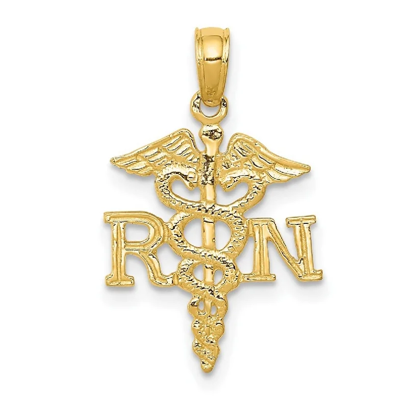 Spring clasp necklaces-Dragon Necklaces-Curata 14k Yellow Gold 18" 23x14mm Registered Nurse Necklace