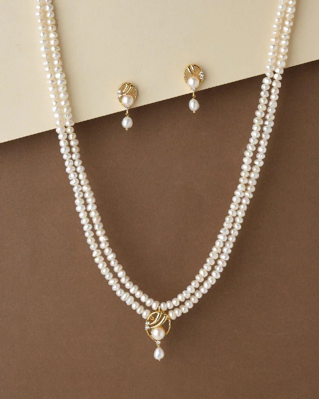 Shiny pearl necklaces-Layered Necklaces-Elegant Pearl Necklace Set