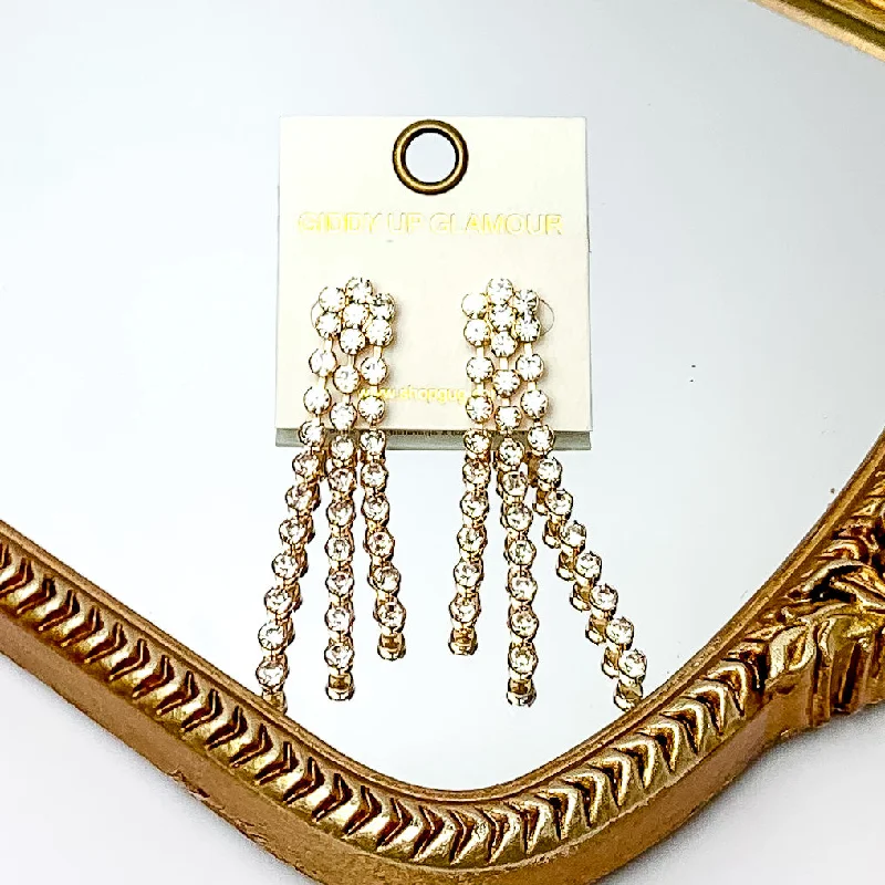 Formal Earrings-Dazzle Dream Gold Tone Earrings With Clear Crystals