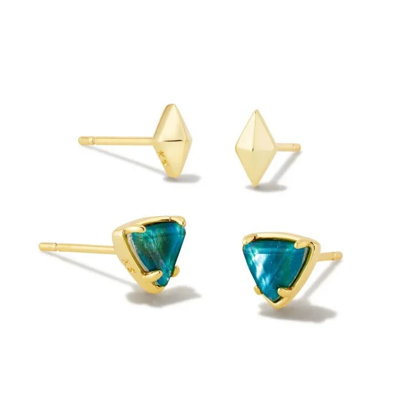 Bird Earrings-Kendra Scott | Greta Gold Stud Earrings Set of 2 in Teal Abalone