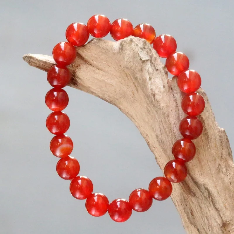 Heavy stone bangles-Hypoallergenic Rings-Handmade Carnelian 'Sunrise Beads' Bracelet (Indonesia)