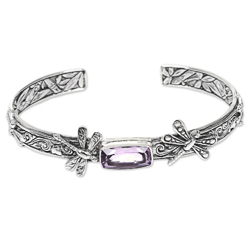 Stone link bangles-Space Bangles-NOVICA Amid the Dragonflies, Amethyst cuff bracelet