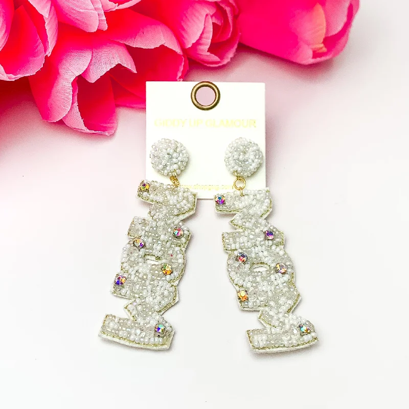 Wedding Earrings-Beaded Mom Drop Earring with AB crystals in White