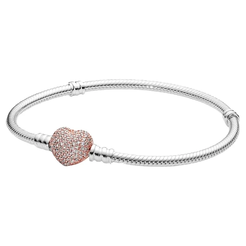 Peace charm bangles-Promise Rings-Donatello Gian Micro Pave Crystal Rose Gold Heart Charm Bracelet