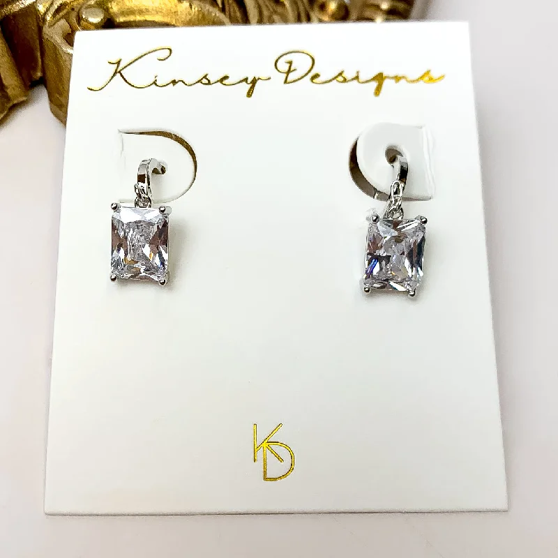 Vintage Earrings-Kinsey Designs | Prism Huggie Silver Earrings with CZ Crystals