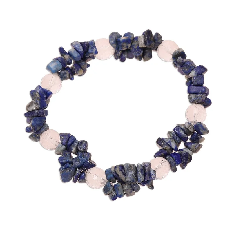 Vivid druzy bangles-Custom Rings-NOVICA Lake Charm, Lapis lazuli and quartz beaded stretch bracelet