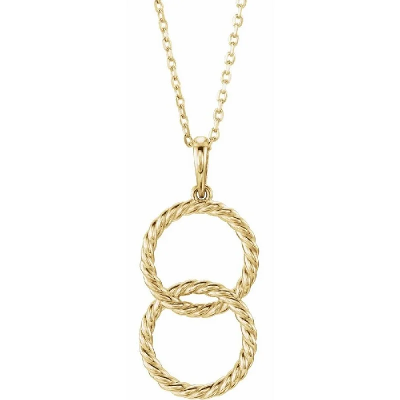 Morganite necklaces-Fish Necklaces-Curata 14k Yellow Gold Polished Interlocking Circle Rope 16-18" Necklace 21.1x11.6 mm