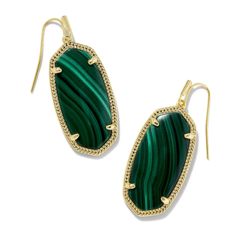 Contemporary Earrings-Kendra Scott | Elle Gold Drop Earrings in Green Malachite