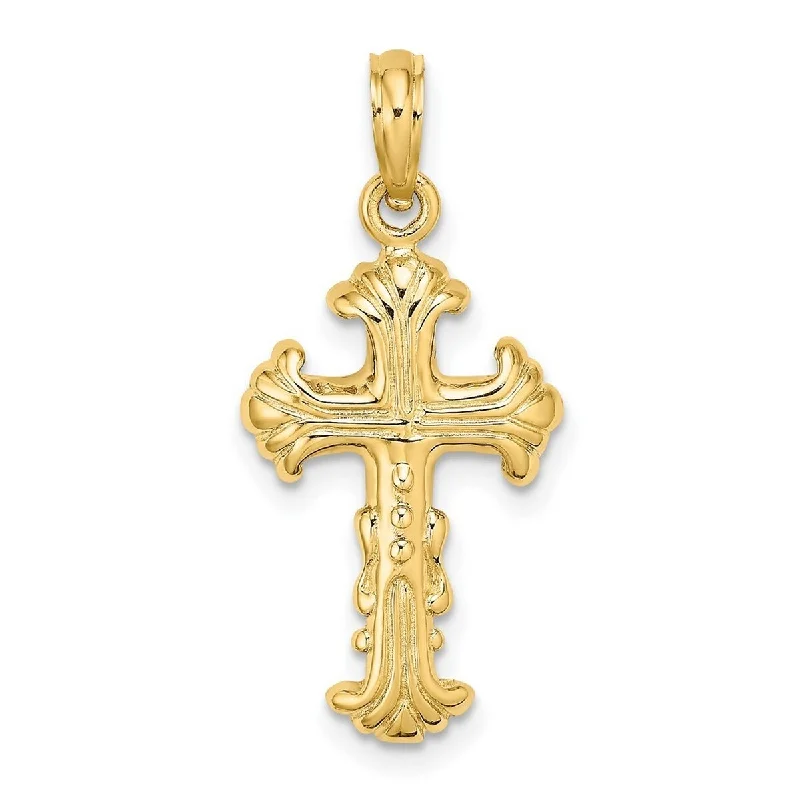 Strong clasp necklaces-Ethnic Necklaces-Curata 14k Yellow Gold Polished Ribbed Ornate Cross Necklace 13mm x 21.5mm