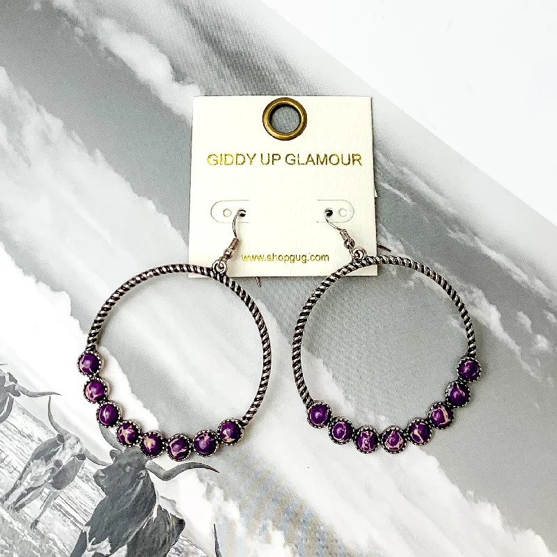 Geometric Earrings-Forever Twisted Hoop Earrings with Stones in Purple