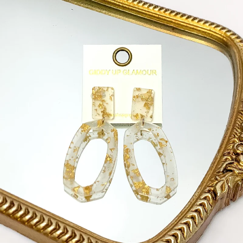 Party Earrings-Miami Marble Open Oval Earrings in Clear and Gold