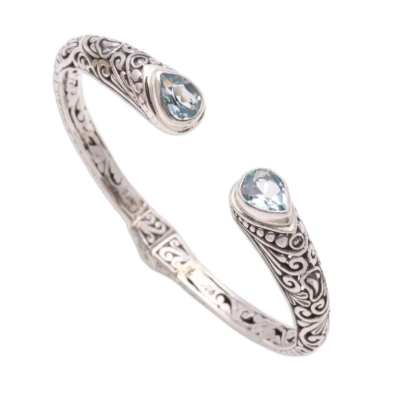 Satin silver bangles-Celestial Rings-NOVICA Balinese Terrace, Blue topaz cuff bracelet