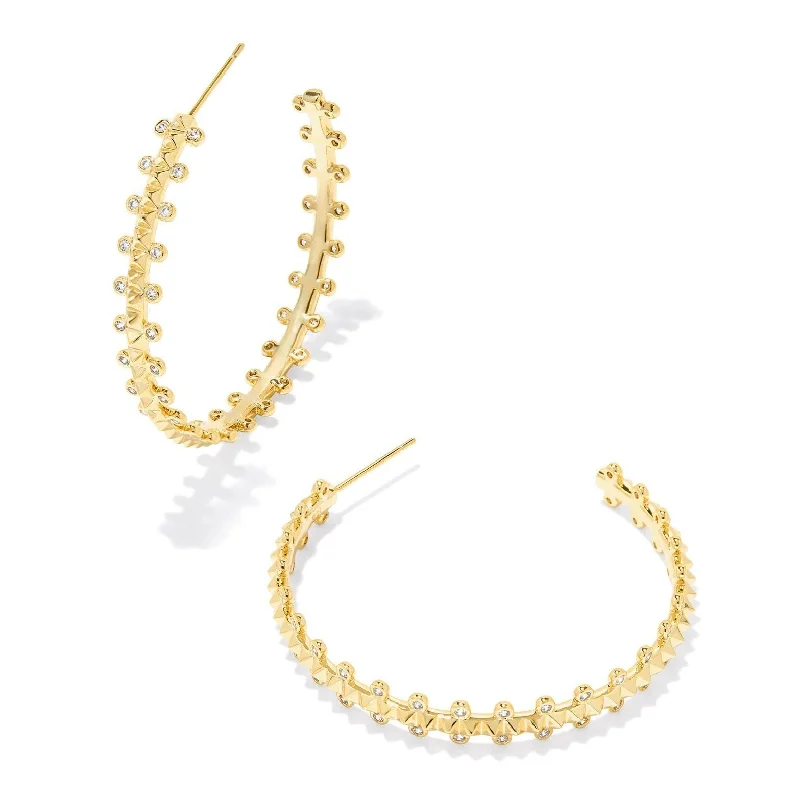 Symbol Earrings-Kendra Scott | Jada Gold Hoop Earrings in White Crystal