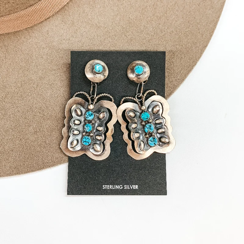 Symbol Earrings-GTY | Navajo Handmade Sterling Silver Butterfly Earrings with Turquoise Stones