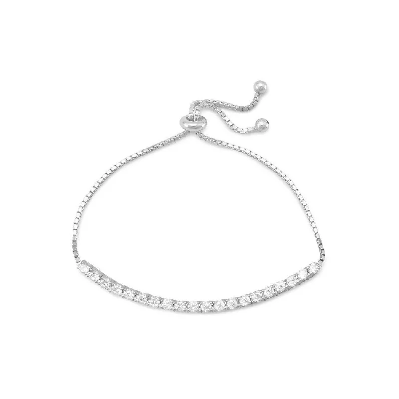 Fine wing bangles-Key Rings-Curata Adjustable Rhod. P. 925 Sterling Silver Box Chain Bracelet 3.75 Inch CZ Cubic Zirconia Simulated Diamond Bar Cubic