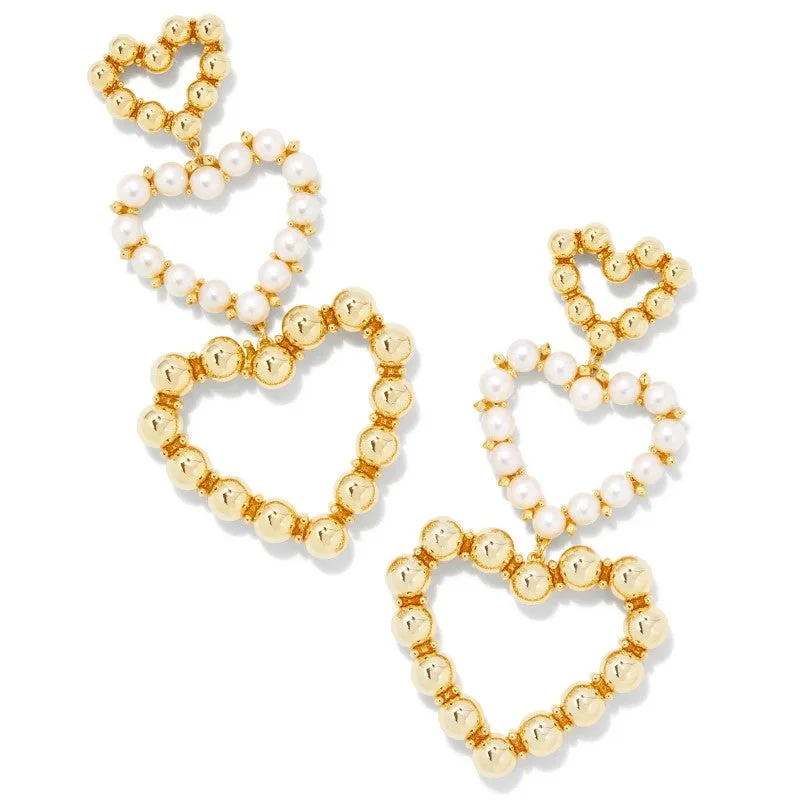 Mermaid Earrings-Kendra Scott | Ashton Gold Pearl Heart Statement Earrings in White Pearl