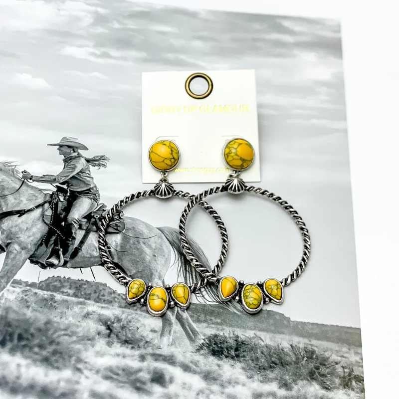 Zodiac Earrings-Western Moment Silver Tone Hoop Earrings With Stones in Yellow