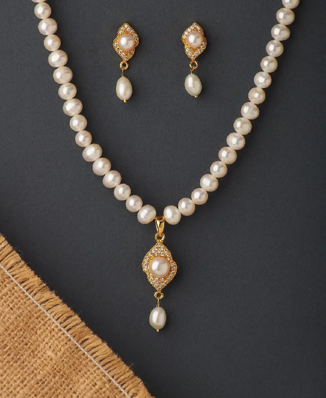 Clear bead necklaces-Sun Necklaces-Elegant Real Pearl Necklace Set