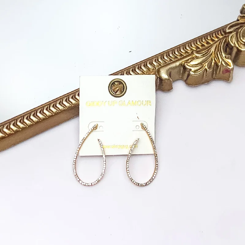 French Hook Earrings-Classy and Confident Open Teardrop Earrings With Clear Crystals in Gold Tone