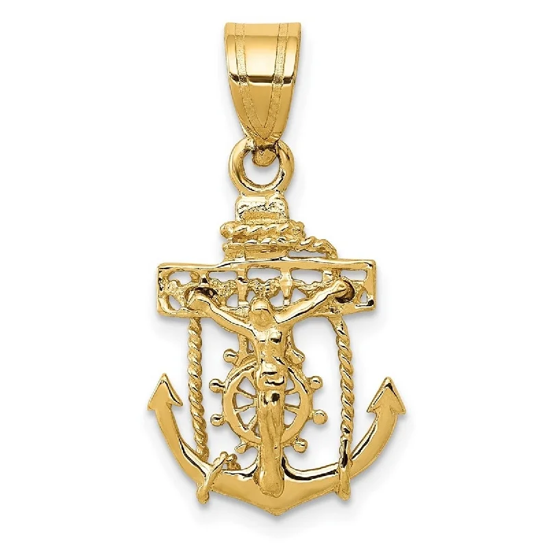 Flexible cord necklaces-Cross Necklaces-Curata 14k Yellow Gold 18" Solid Polished Mariners Cross Pendant Necklace - 16x13mm