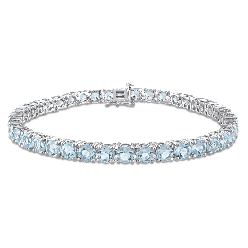 Endless charm bangles-Crown Bangles-Miadora 18 1/2ct TGW Sky Blue Topaz Tennis Bracelet Sterling Silver