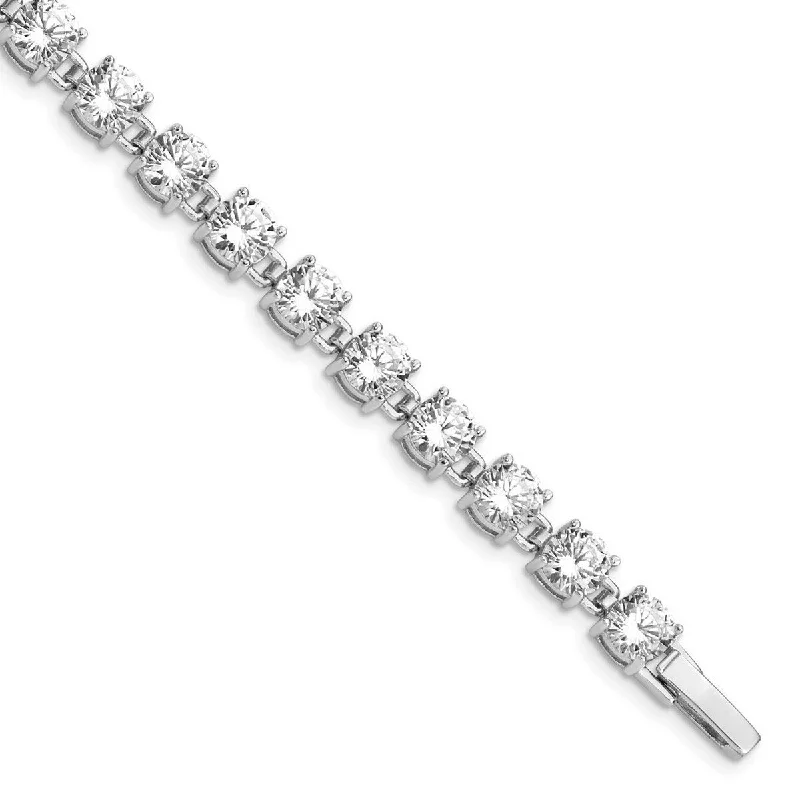 Thin accent bangles-Non-Tarnish Bangles-Curata 925 Sterling Silver Solid Polished Open back Fold over CZ Cubic Zirconia Simulated Diamond Bracelet 7 Inch Fold Over