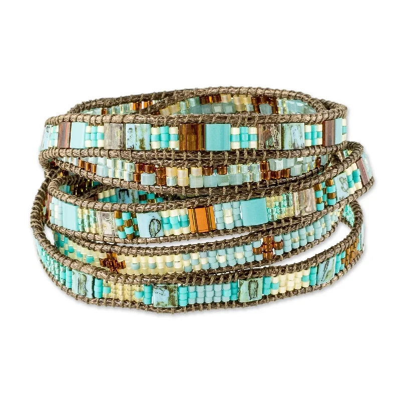 Swirl shape bangles-Zodiac Bangles-NOVICA Solola Sunset, Beaded wrap bracelet