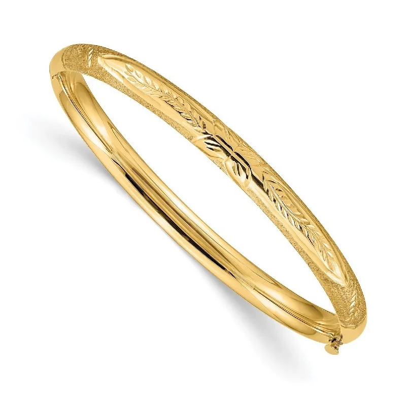 Daisy motif bangles-Crown Bangles-Curata 14k Yellow Gold Hollow Hinged Safety bar Sparkle-Cut 3/16 Florentine Engraved Baby Bangle Bracelet