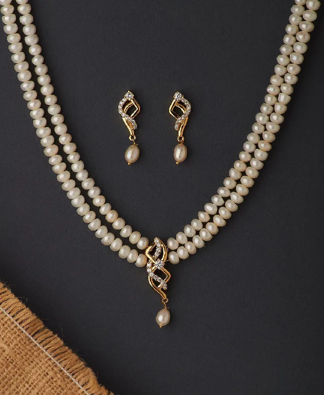 Satin gold necklaces-Diamond Necklaces-Elegant Real Pearl Necklace Set