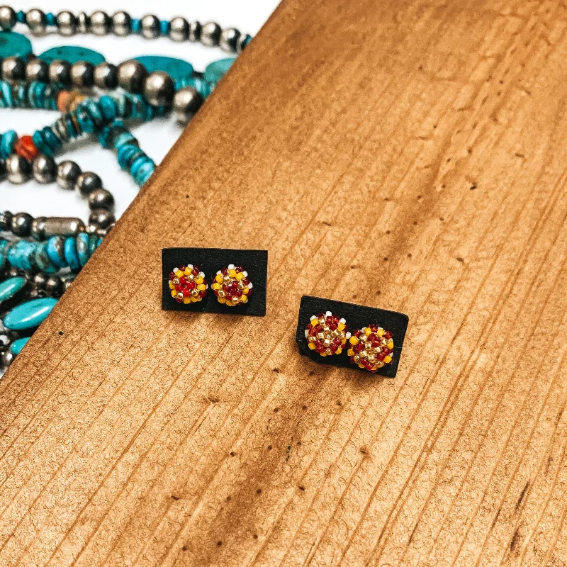 Star Earrings-Navajo | Navajo Handmade Beaded Stud Earrings in Red, Yellow, and White