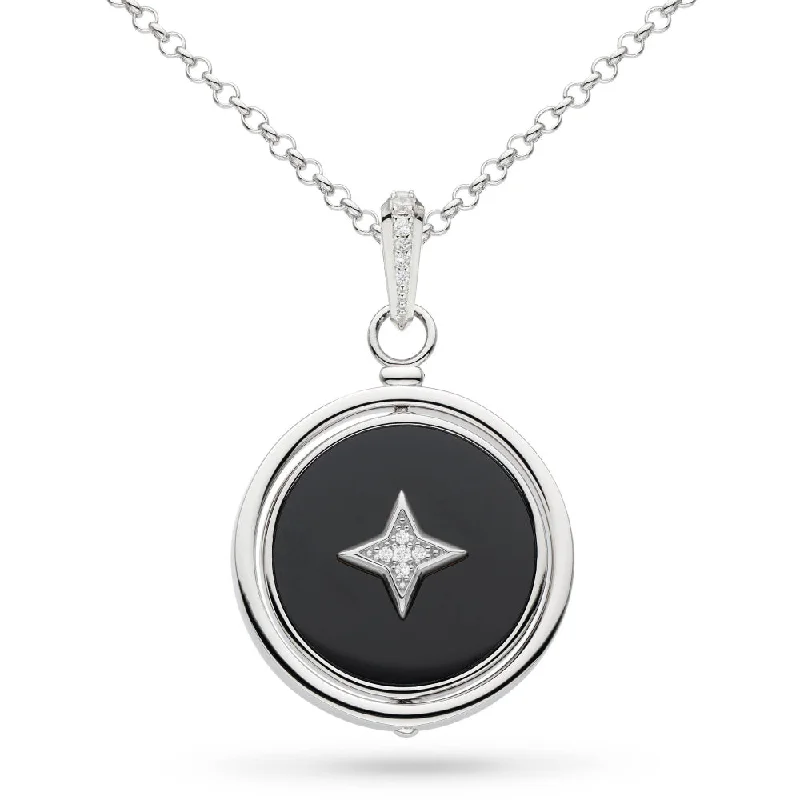 Grand diamond necklaces-Initial Necklaces-Kit Heath Sterling Silver Revival Astoria Nocturne Onyx Spinner Necklace