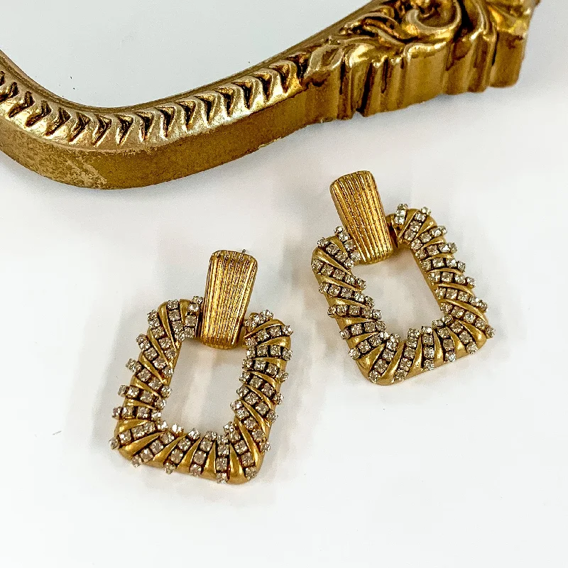 Zodiac Earrings-Gold Tone Rectangle Open Earrings with Clear Crystals