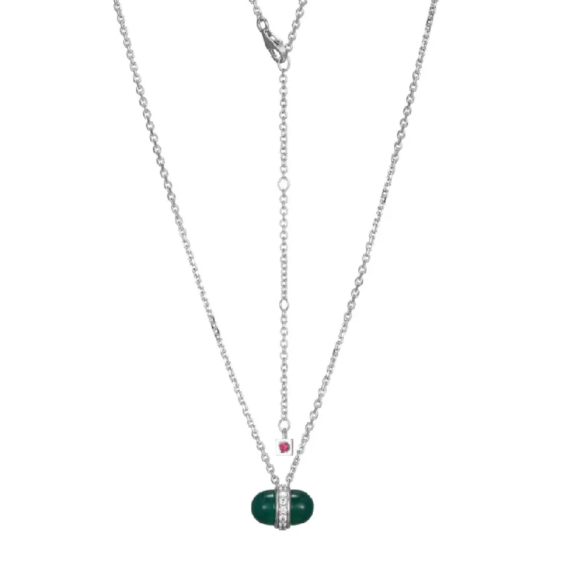 Knot-style necklaces-Exotic Necklaces-Elle Sterling Silver "Pivot" Green Agate Cabochon Necklace