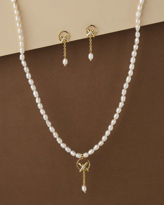 Smooth disc necklaces-Party Necklaces-Elegant Pearl Necklace Set