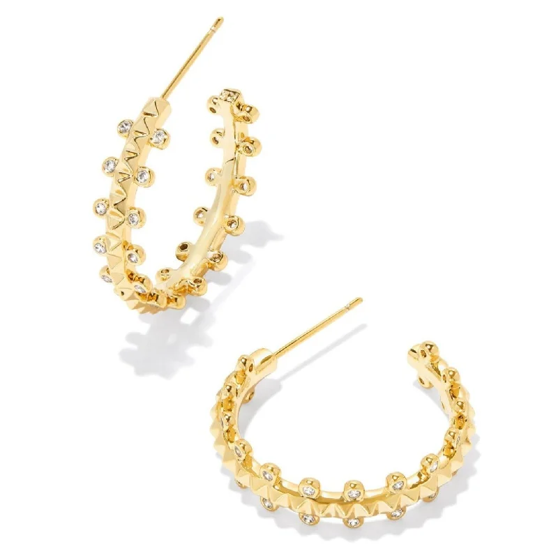 Handcrafted Earrings-Kendra Scott | Jada Gold Small Hoop Earrings in White Crystal