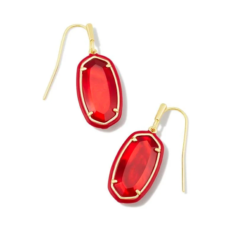 Space Earrings-Kendra Scott | Dani Gold Enamel Frame Drop Earrings in Red Illusion