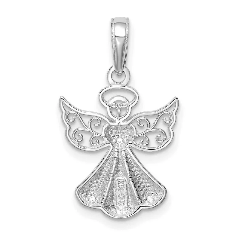 Gatsby necklaces-Tree Necklaces-Curata 14k White Gold 18" Angel With Filigree Wings Holding a Heart Pendant Necklace