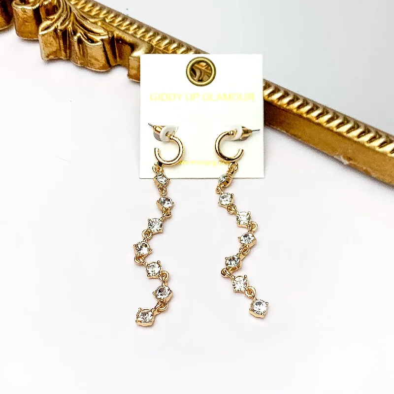 Initial Earrings-Red Carpet Moment Long Gold Tone Earrings With Clear Crystals